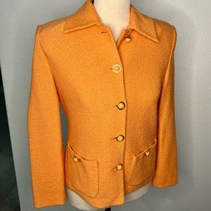 EUC St. John’s Collection Orange Tweed  Blazer w/ Orange & Gold Buttons Sz 2